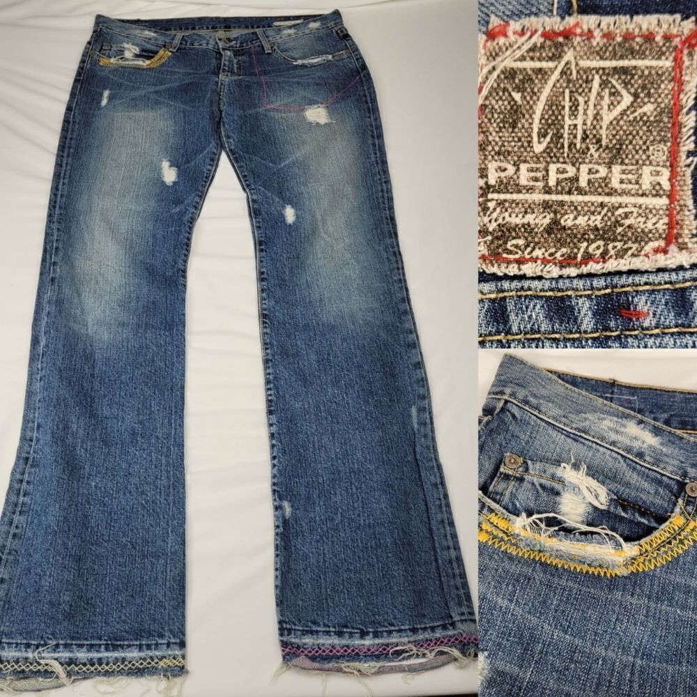 CHIP n PEPPER vintage blossom blue yellow pink wide leg JEANS Y2K 31 32 33 34 35